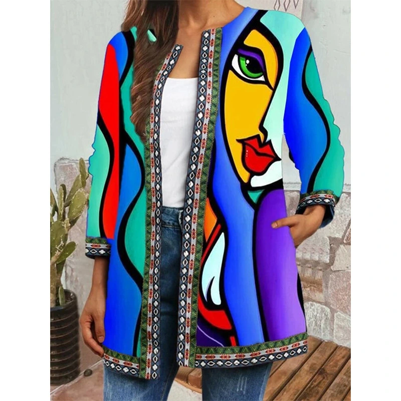Ethnic print long sleeve jacket