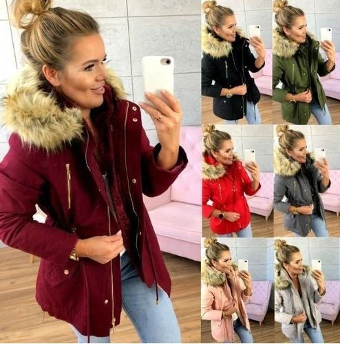 Fur collar elastic belt pocket zipper jacket