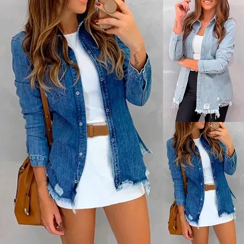 Women's ripped denim jacket