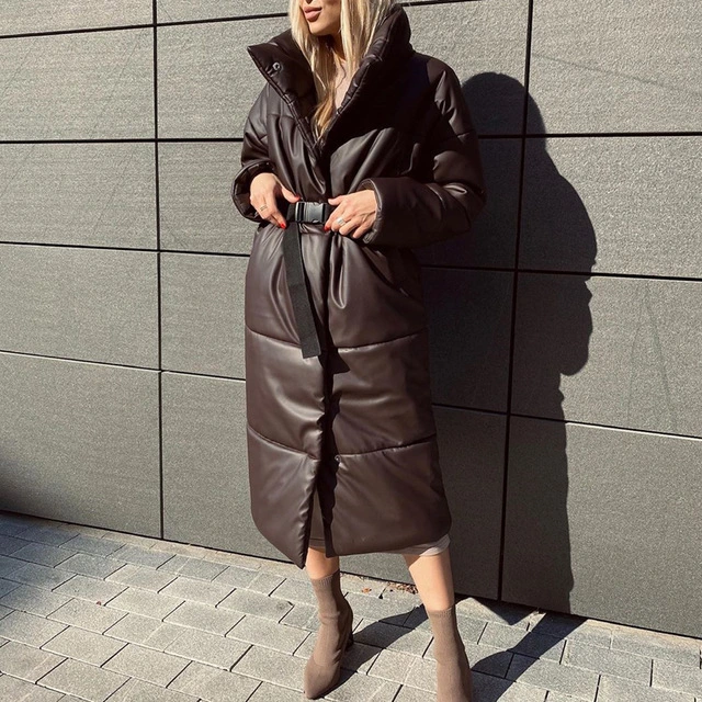 Winter Warm Leather Parkas Women Straight Loose