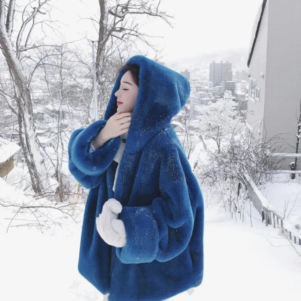 Loose Fur Faux Rex Rabbit Plush Sweater Coat
