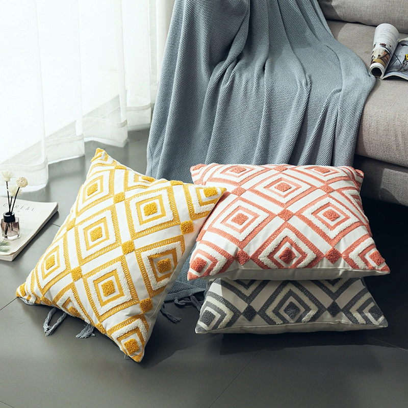 Scandinavian Style Three-dimensional Towel Embroidery Geometric Pattern Sofa Cushion Cover