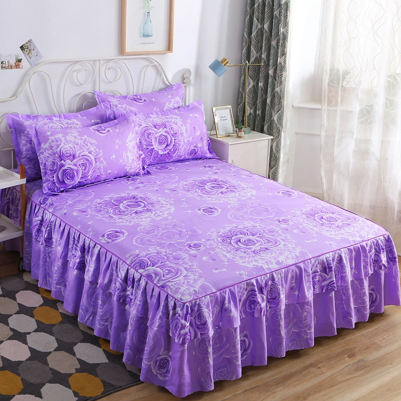 Korean Style Sanded Bed Skirt Three-piece Bedspread