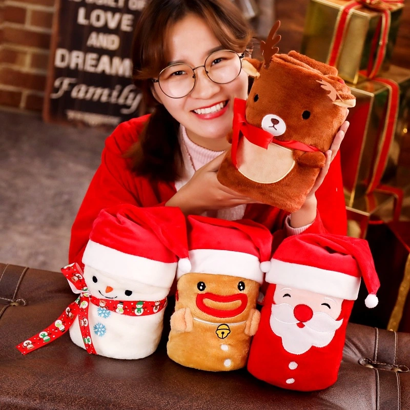 Cartoon Santa Snowman Flannel Air Conditioning Blanket