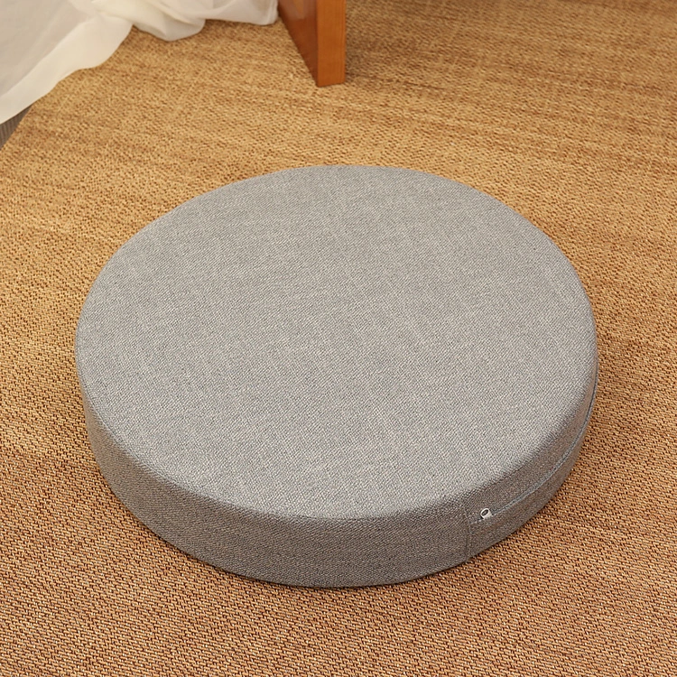 Embroidered linen futon round cushion