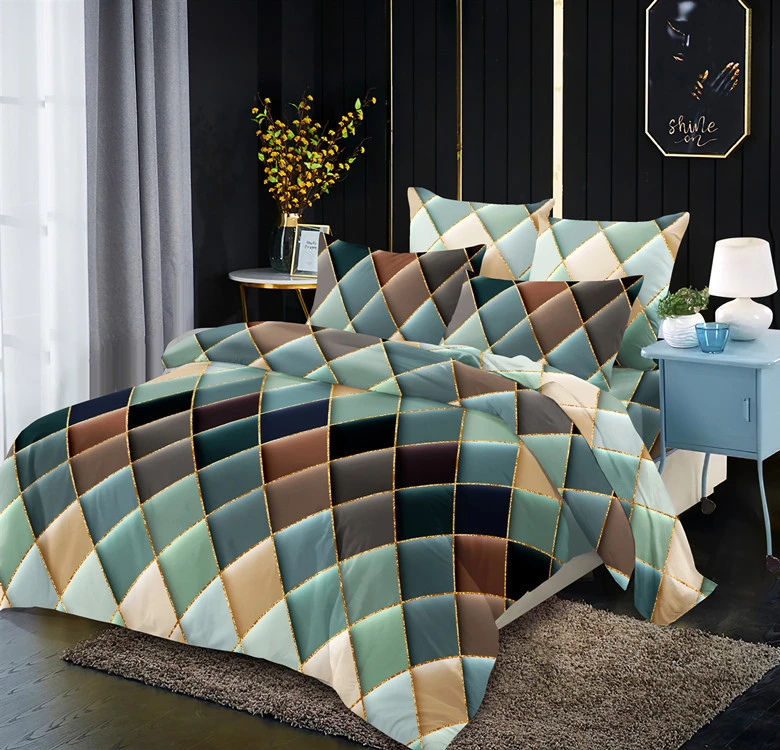 Light luxury style gilt line geometric elements rhombus line quilt cover kit