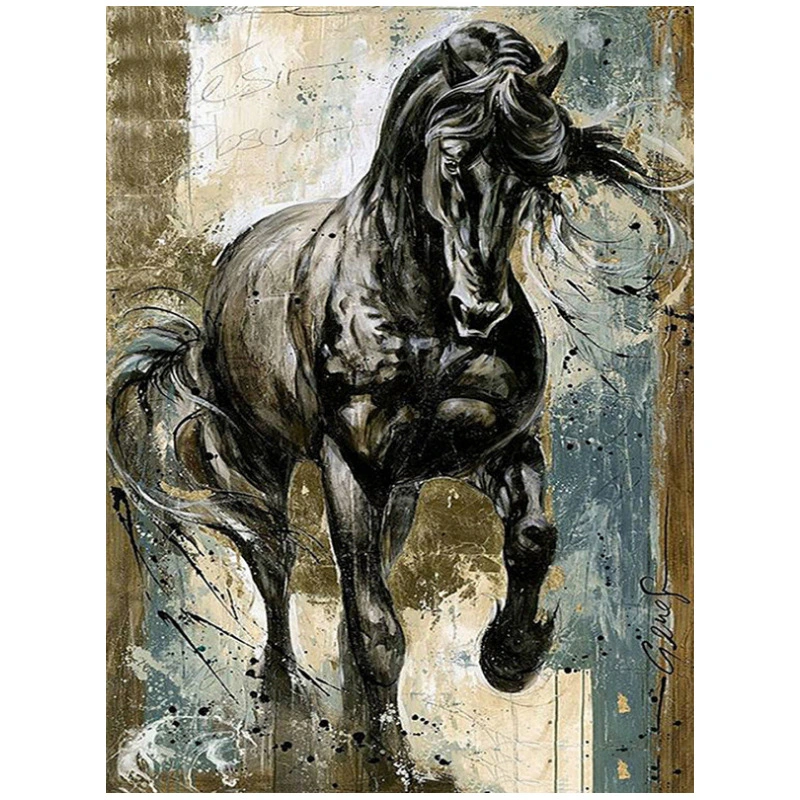 Black Horse Patch Diamond Cross Stitch