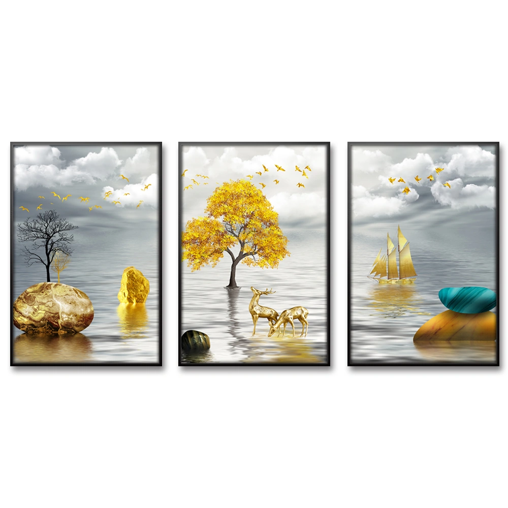 Golden Deer Tree Canvas Printmaking Wall Poster