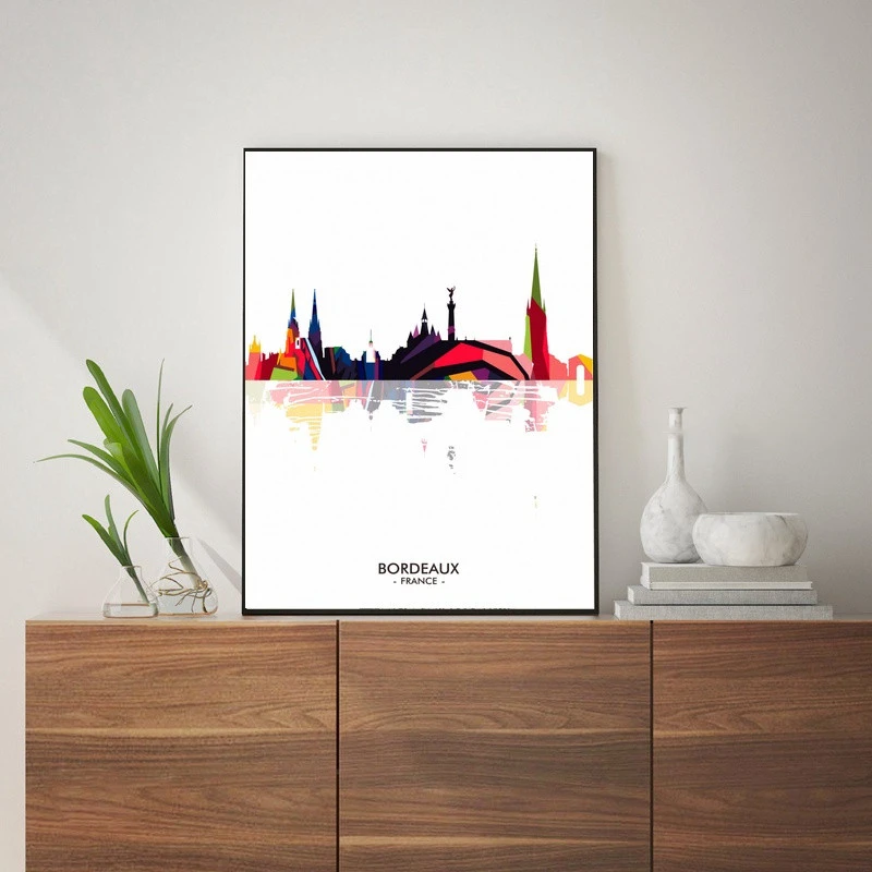 Abstract Canvas Poster Featuring The French Skyline Colorful And Minimalist Wall Decorations