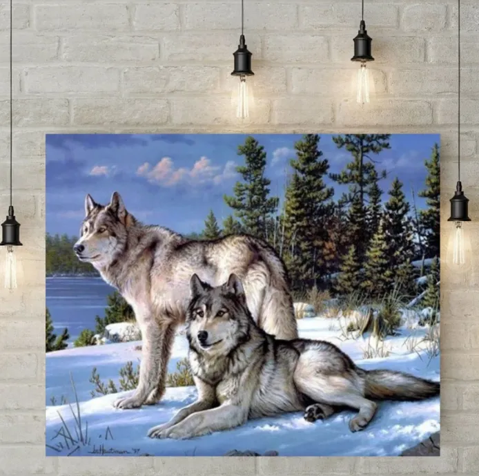 5D Diamond Painting - Wolven in de sneeuw