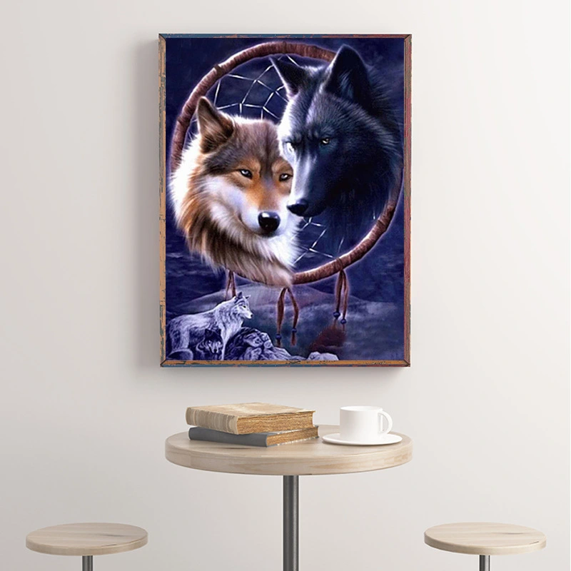 Round Diamond Animal Wolf Head Cross Stitch