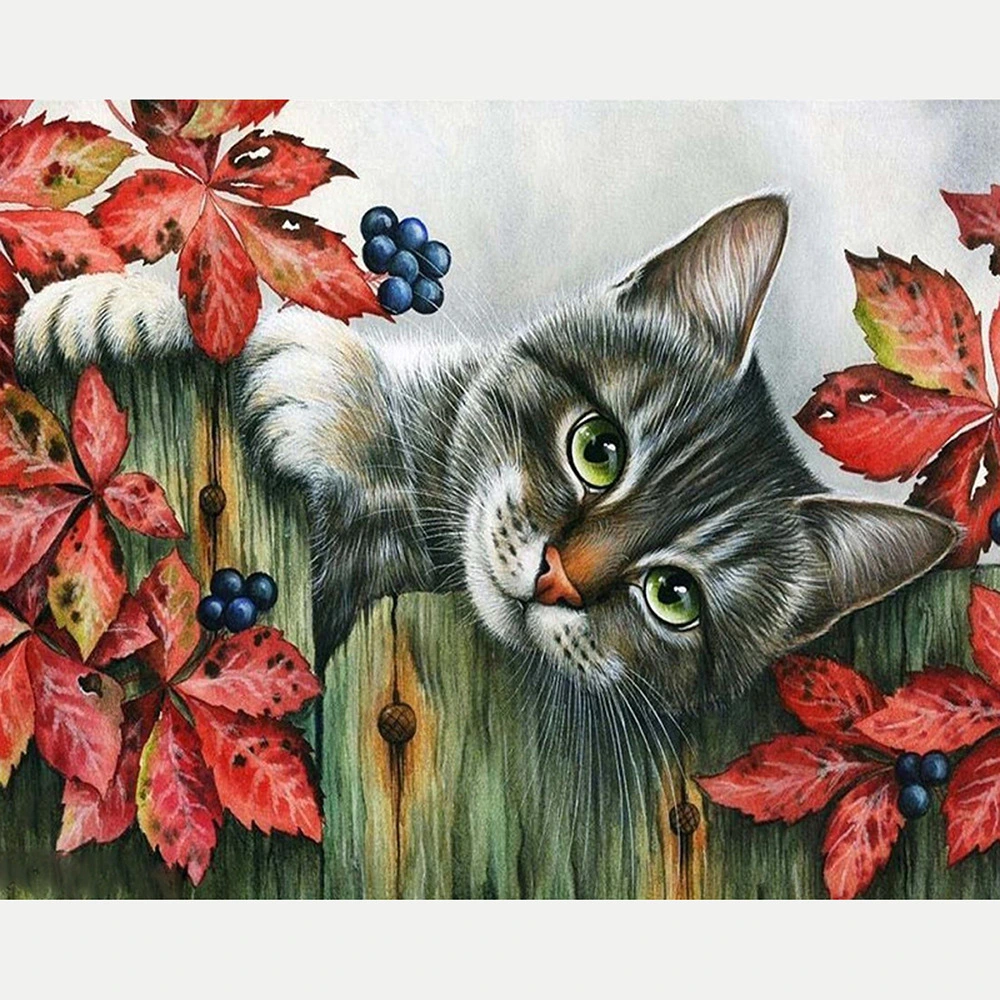 DIY Diamond Painting All Over Diamond New Fence Cat Sticking Diamond Cross Stitch