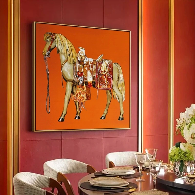 Modern High-Definition Home Wall Decoration Painting Single Frame With Five Background Colors Yellow Horse Oil Painting