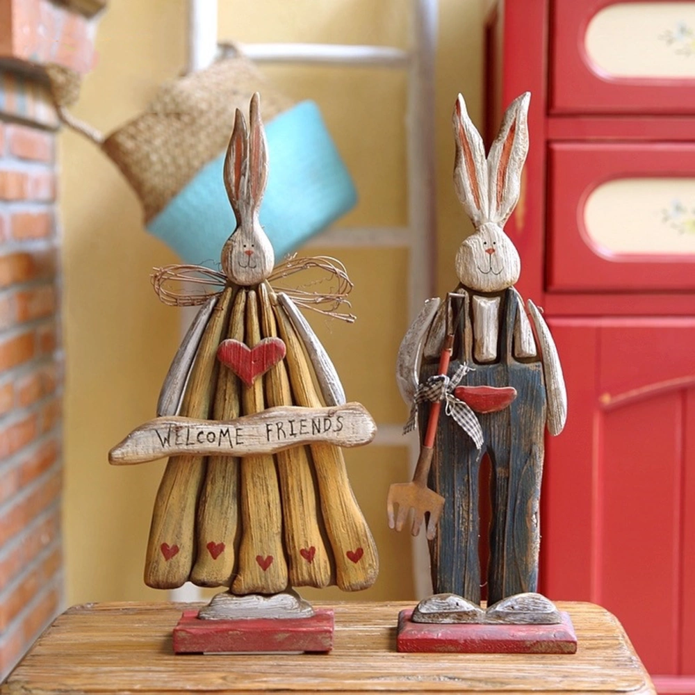 American country retro style wooden old rabbit ornaments