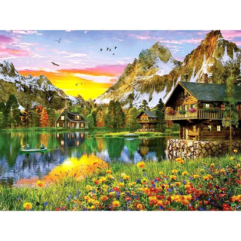 Picture Painting Of Digital Canvas Mountain House