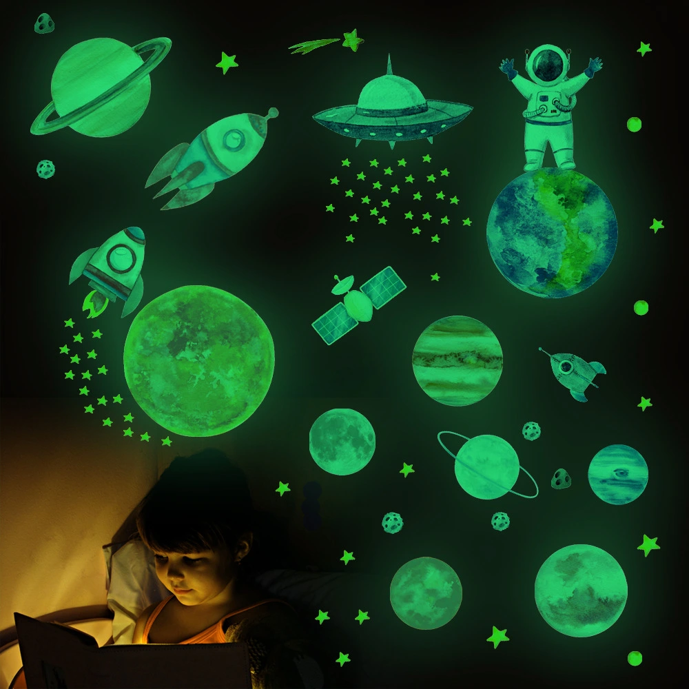 Cartoon Element Children Room Decoration Spaceship Luminous Wall Sticker