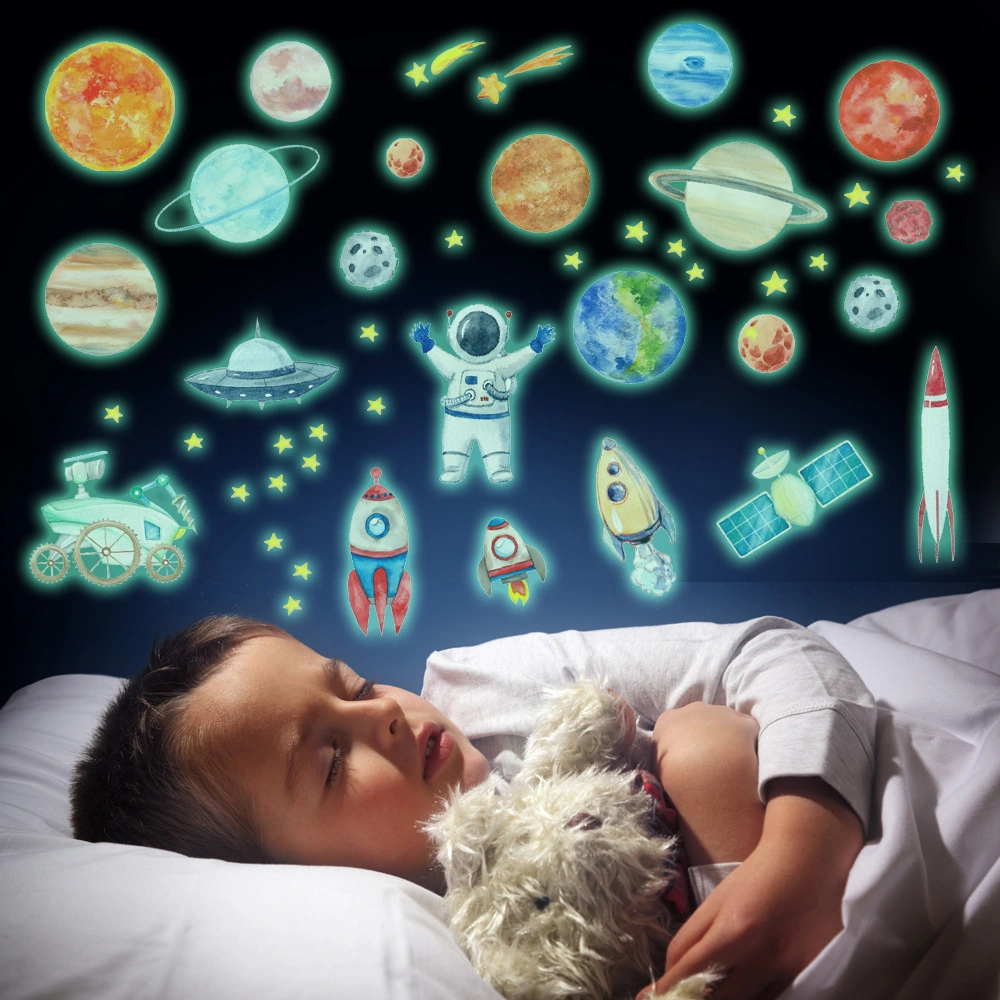 Cartoon Element Children Room Decoration Spaceship Luminous Wall Sticker