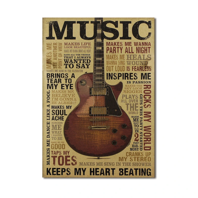 Music Guitar A Nostalgic Retro Kraft Paper Poster