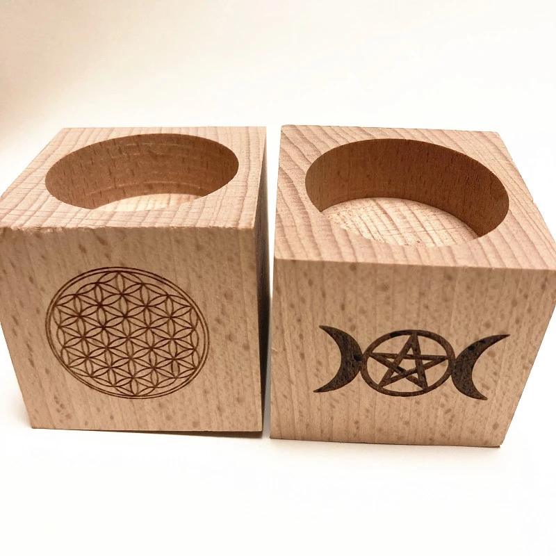 Pentagram Wood Candle Holder Cup Candle Energy Altar Decoration