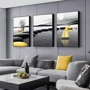 Sofa Background Wall Crystal Porcelain Painting Restaurant Entrance Painting Modern Sea Lake Canvas Set