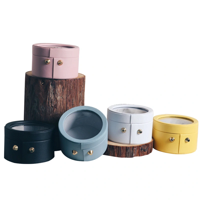 Korean round leather packaging flower box