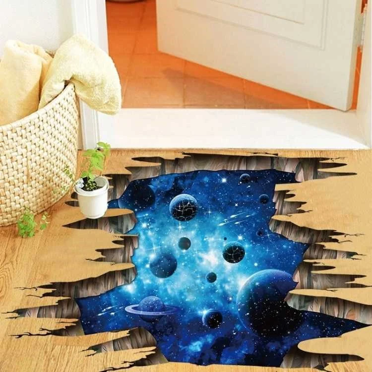 Broken walls, dark blue Galactic Space Star ceiling, children's house, decorative tiles, waterproof