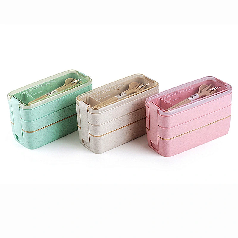 Square Double Three-layer Wheat Straw Fiber Plastic Lunch Box