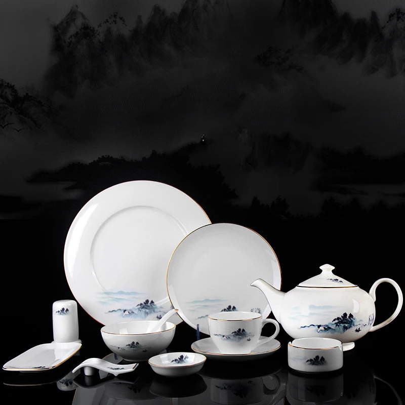 Bone China Tableware Set Chinese Household Daily Use Ceramic Bowls And Dishes Activities