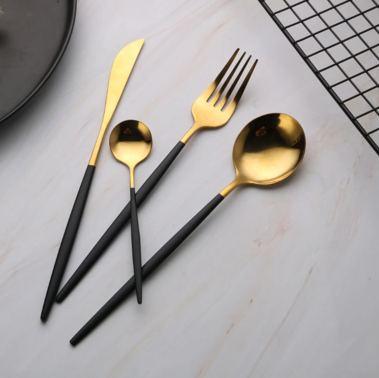 Black And Gold Stainless Steel Cutlery Western Tableware