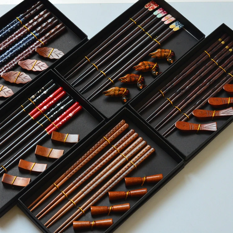 Wooden Chopsticks 4 Pairs Of Chopsticks Chopstick Holder Combination Gift Box Set