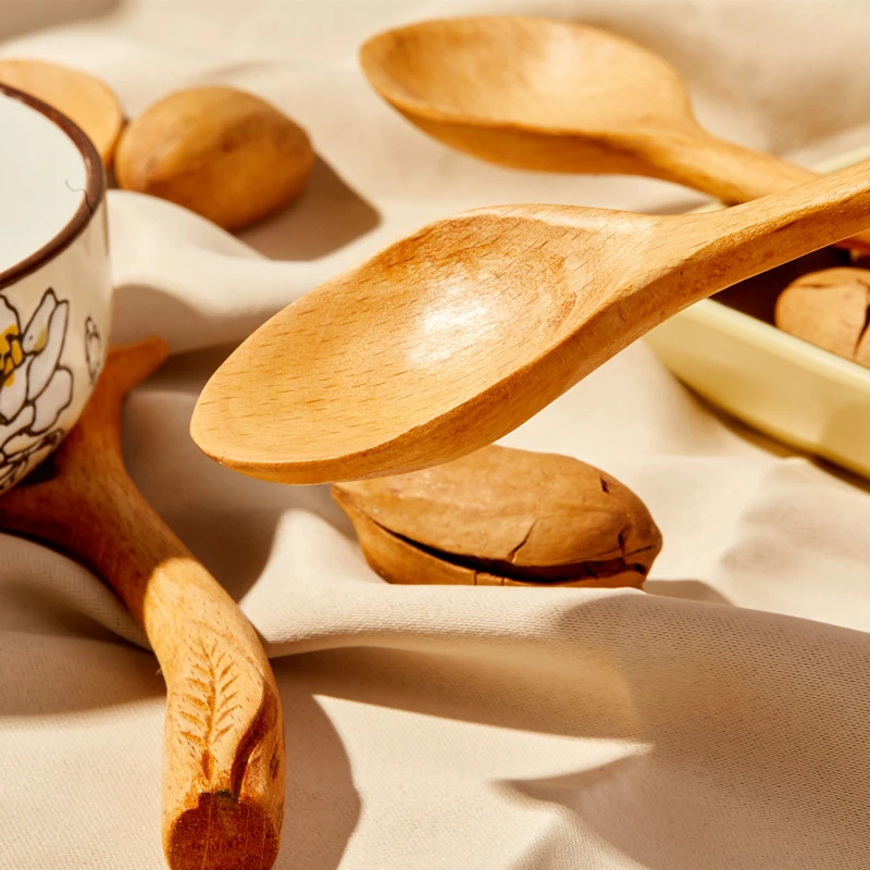 Creative handmade beech spoon with long handle