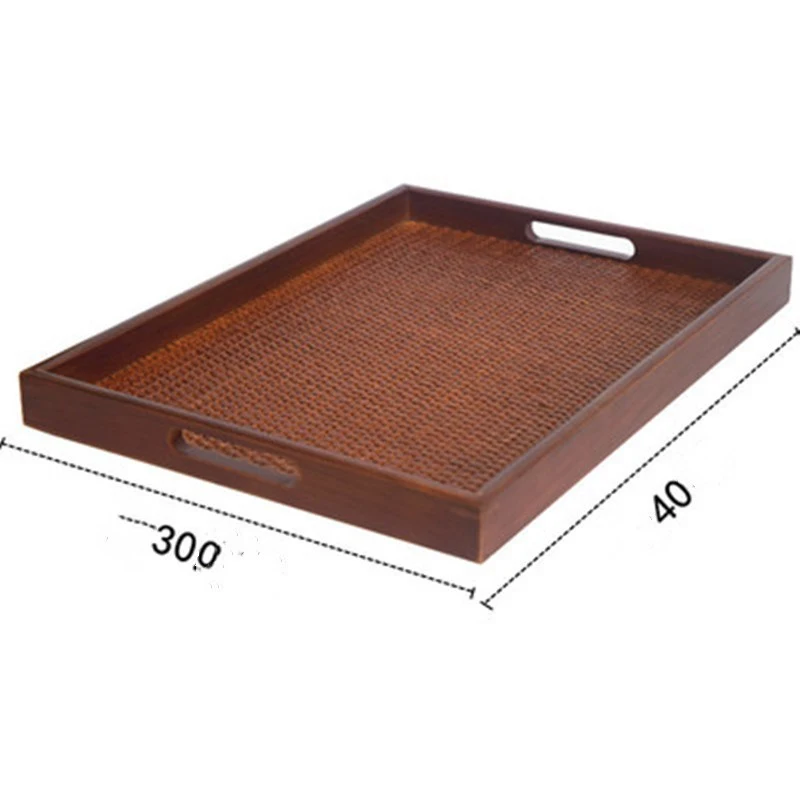 Rattan Woven Tea Tray Creative Tray Non-Slip Bamboo Woven Wooden Plate