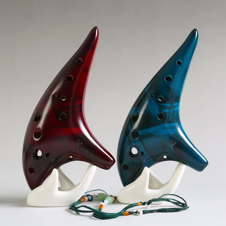 2 Twelve hole rice-fired smoked ocarina alto