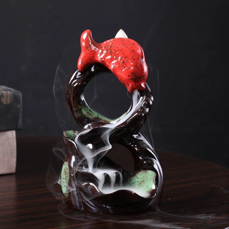 Goldfish carp lotus back incense burner