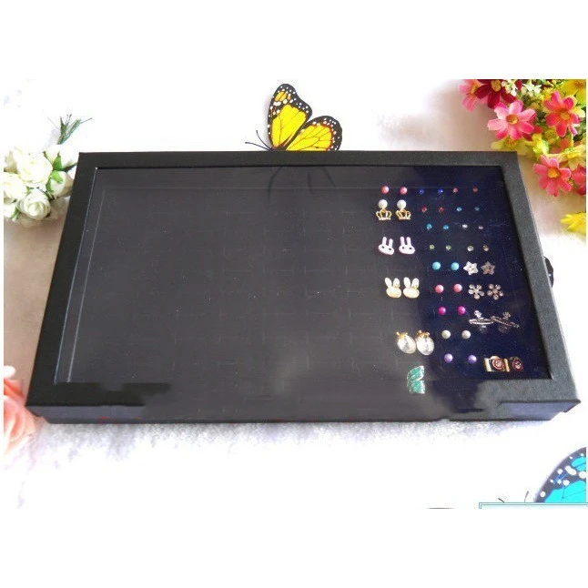 Earrings Ring Display Box Hole with Cover Floor Stand Jewelry Storage Box Stand Tray