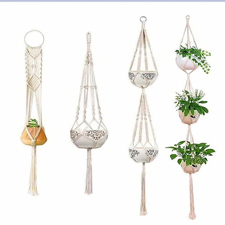 Hand Woven Cotton Rope Pot Plant Hanging Basket