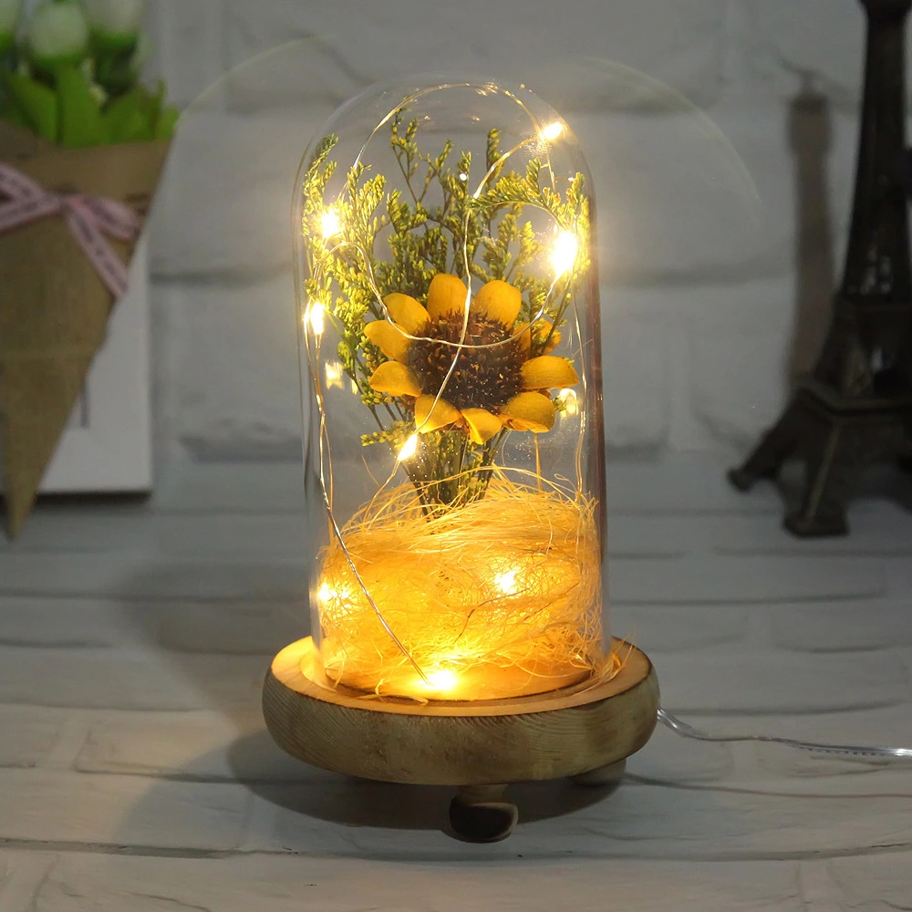Dried Flower Decoration Transparent Micro Landscape Sun Flower Glass Cover