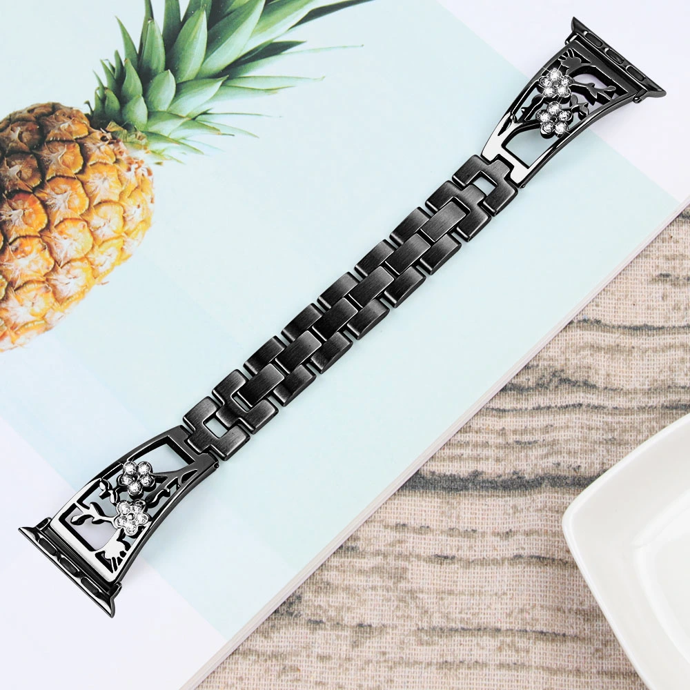 Stainless Steel Chain Plum Blossom Diamond Watch Strap