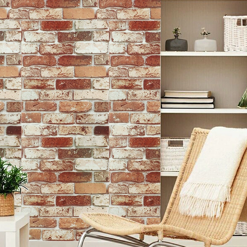 Red And White Brick Pattern Wallpaper Window Grille Bathroom Corner Decoration Painting