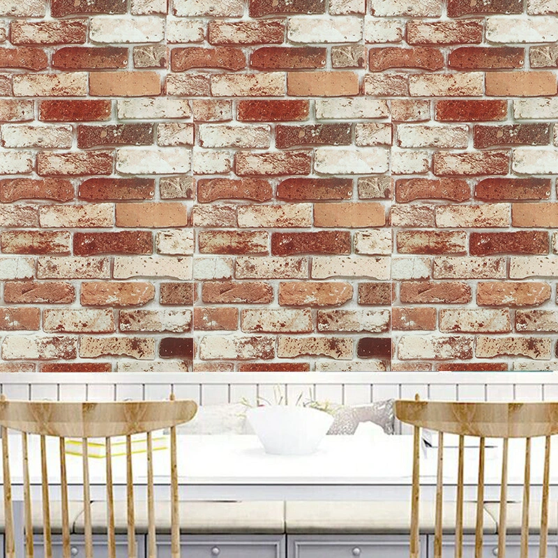 Red And White Brick Pattern Wallpaper Window Grille Bathroom Corner Decoration Painting