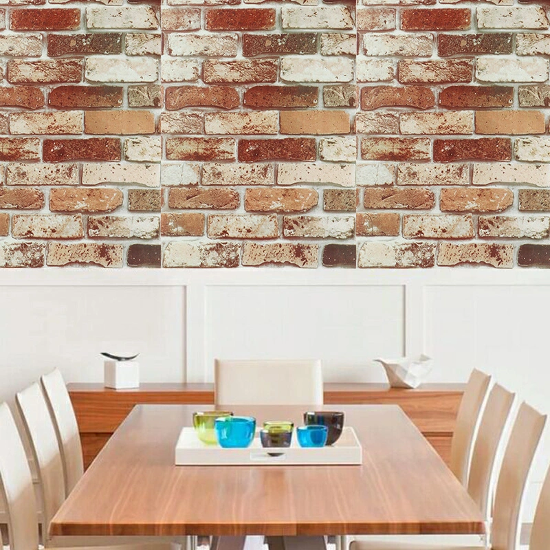 Red And White Brick Pattern Wallpaper Window Grille Bathroom Corner Decoration Painting
