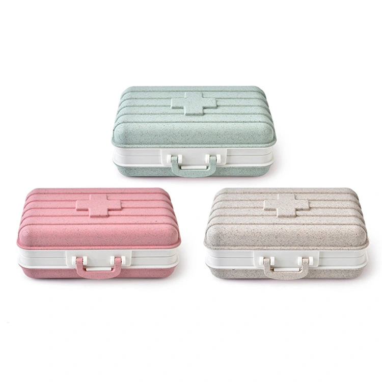 Creative Wheat Straw Six Grid Medicine Box