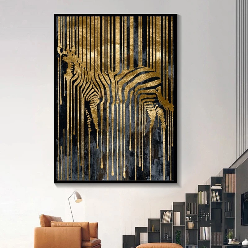 Golden Abstract Zebra Art Inkjet Canvas Painting