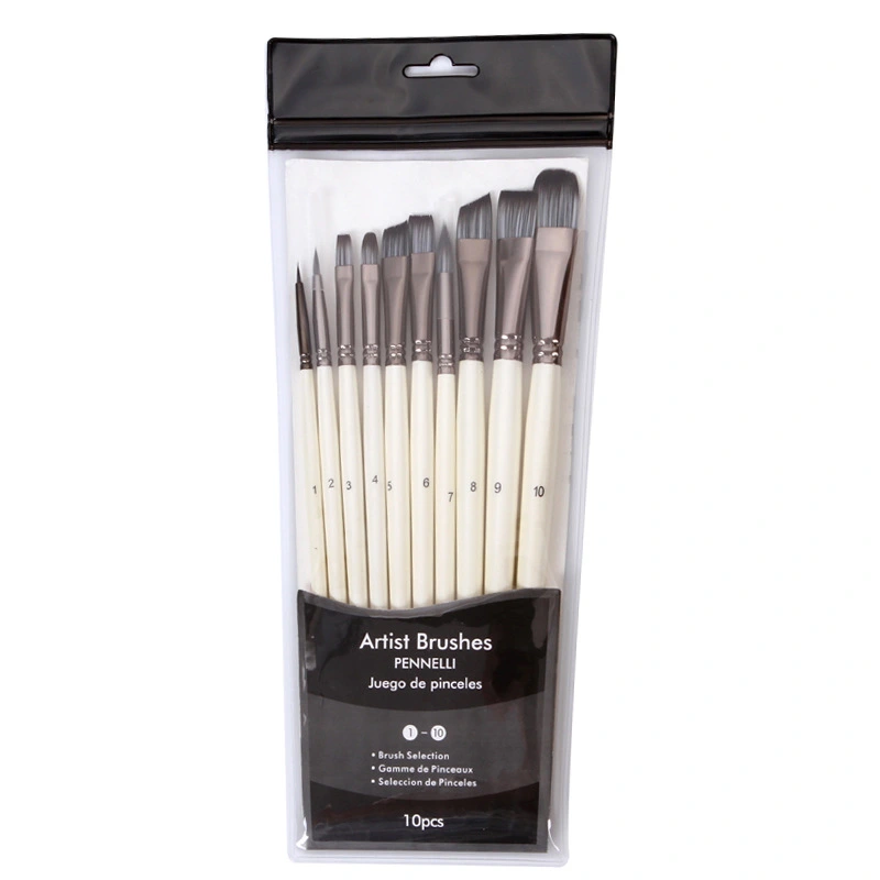 10 Pearl White Rod Nylon Hair Oil Brushes