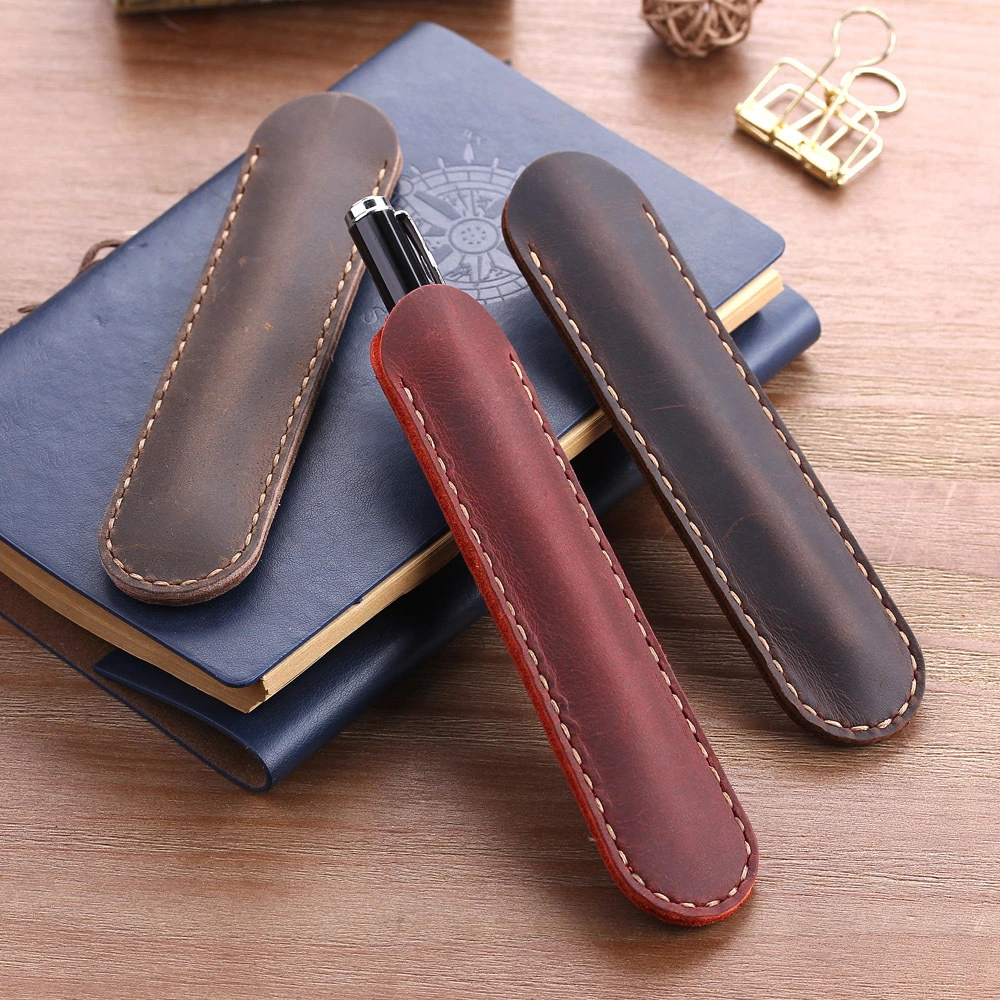 Retro Crazy Horse Leather Pen Case Handmade Personality Pen Case