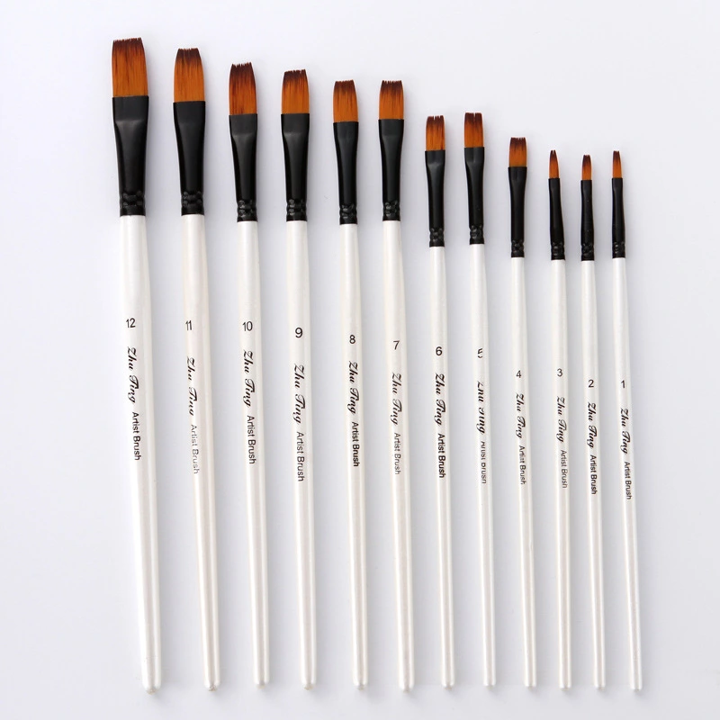 12 Sets Of Shell White Rod Oil Painting Watercolor Gouache Brush Set