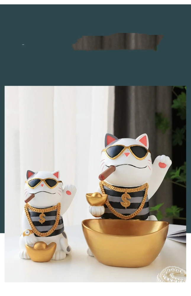 Lucky Cat Resin Animal Sculpture Decoration Storage Tank Feng Shui Modern Living Room Decoration Accessories Gifts Home Decor