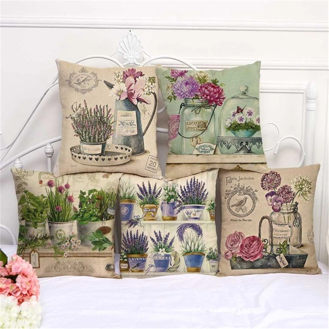 Retro Cushion With Plant And Flower Print