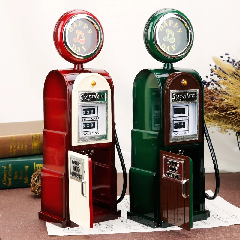 Retro Gas Station Design Music Box Hand Crank Bar Restaurant Home Decoration