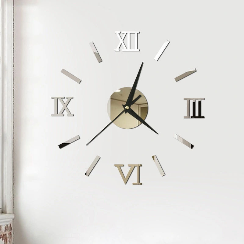 Roman Small Clock Mirror Wall Sticker Wall Clock Three Dimensional Decoration